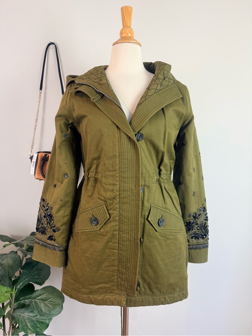 Rare Abercrombie & Fitch Olive Embellished Hooded Utility Jacket